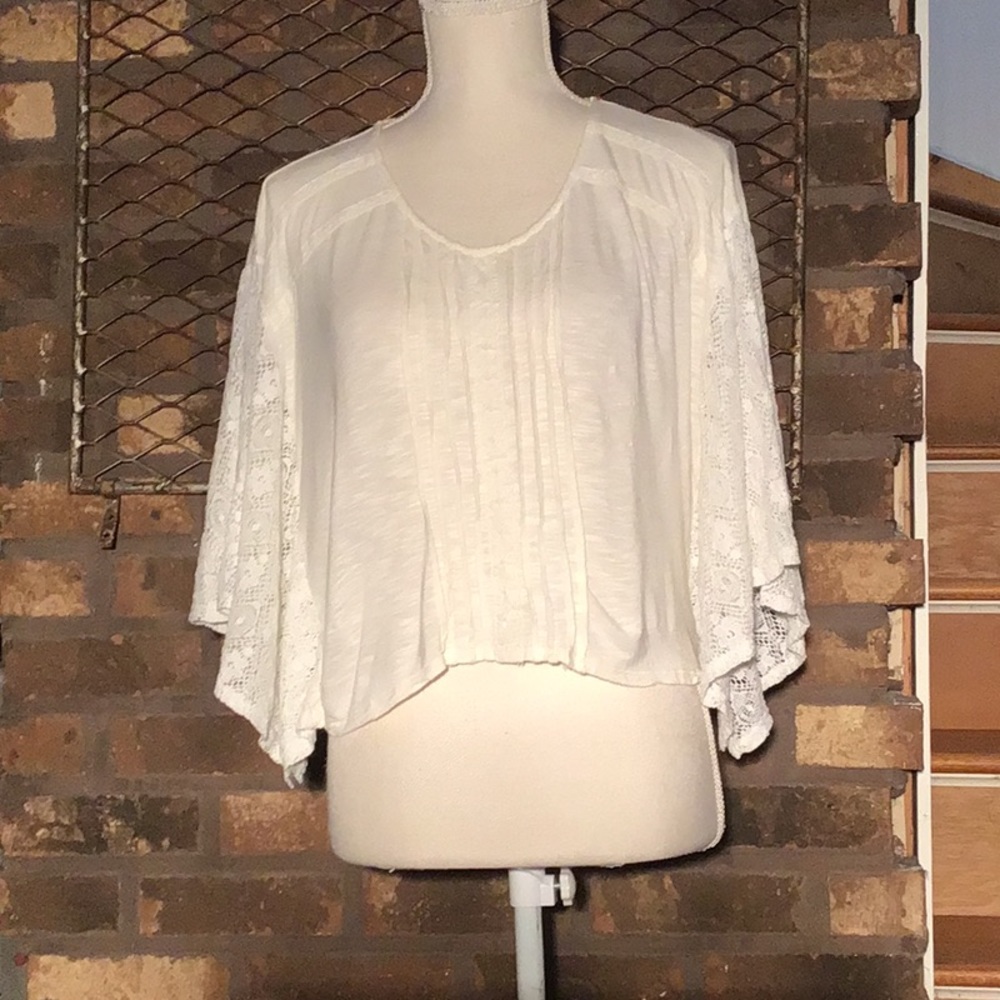 Eyeshadow crop top semi-sheer white angel lace L